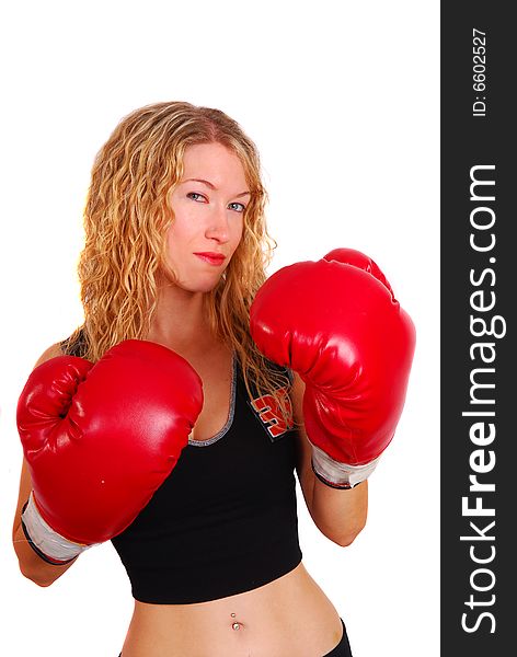 Young Woman Wearing Boxing Gloves