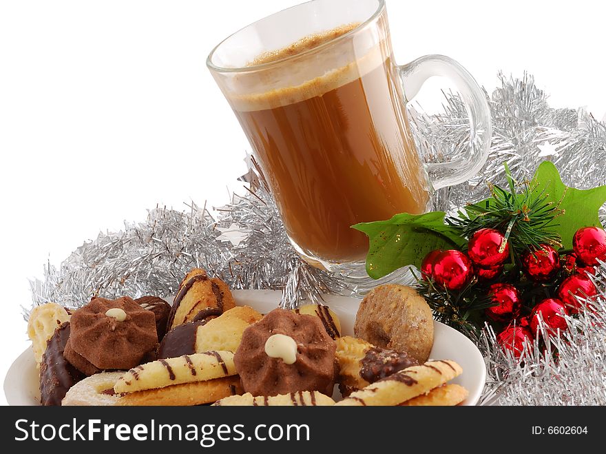 Coffee with cookies isolated on white background