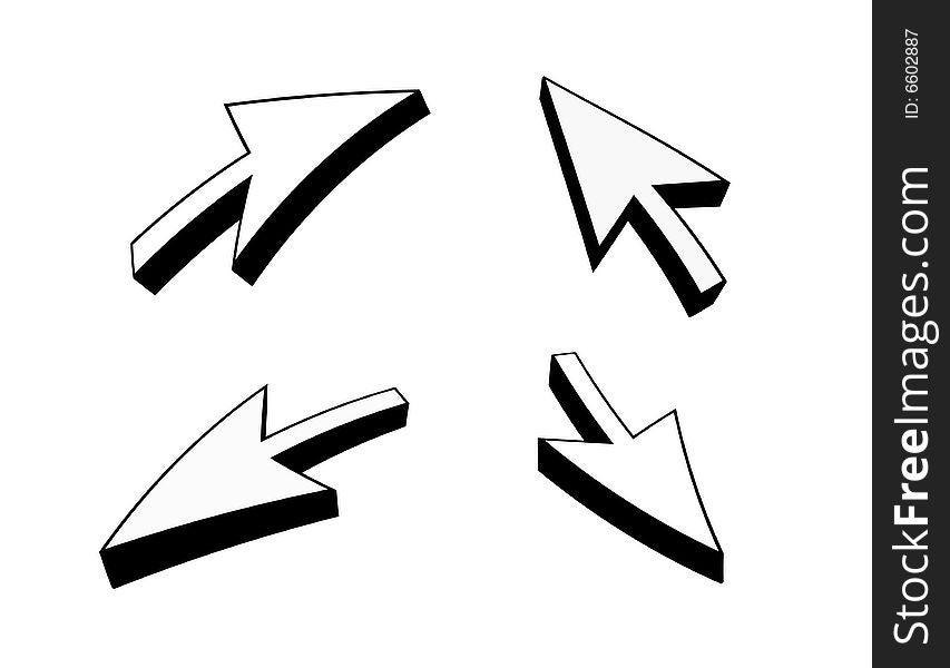 Illustration of four pointing 3D arrows. Illustration of four pointing 3D arrows