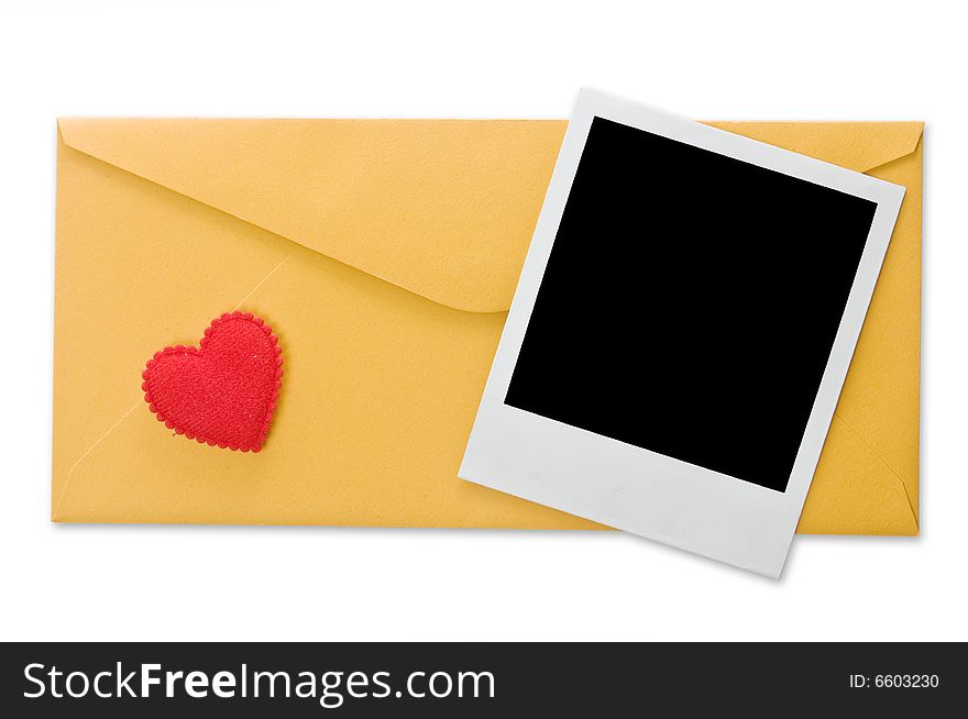 Envelope and instant photo isolated on a white background