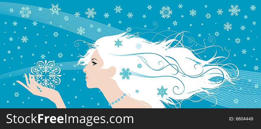 Beautiful girl holds a snowflake, vector illustration. Beautiful girl holds a snowflake, vector illustration