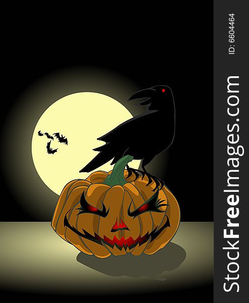 Halloween composition whit bats, crow,pumpkin, and moon. Halloween composition whit bats, crow,pumpkin, and moon.