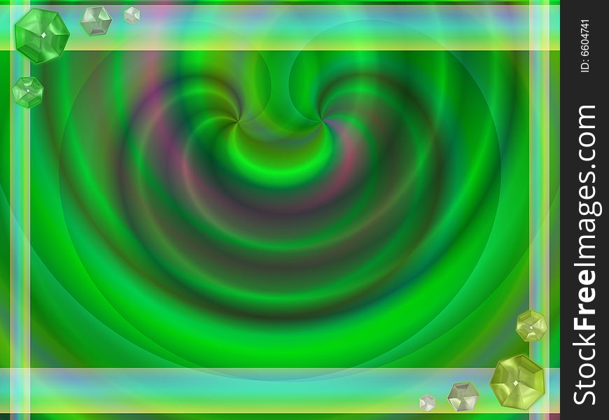 Template for a slide presentation with greenish colors , abstract swirls and some gems. Template for a slide presentation with greenish colors , abstract swirls and some gems