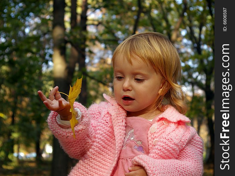 Autumn portrait of cute little caucasian girl