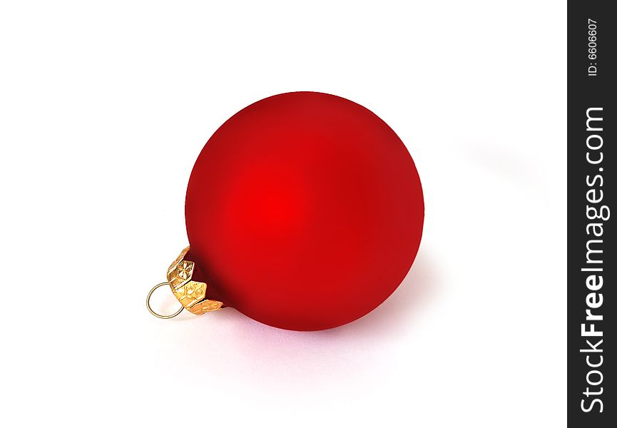 Christmas card. Red sphere on a white background. Christmas card. Red sphere on a white background