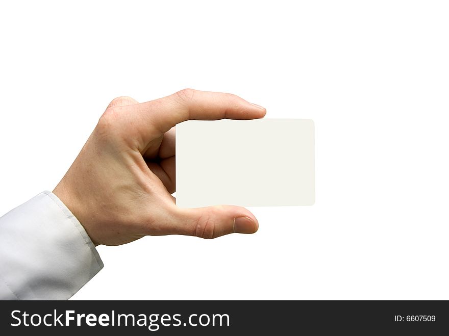 Man hand holding a blank business card. Man hand holding a blank business card