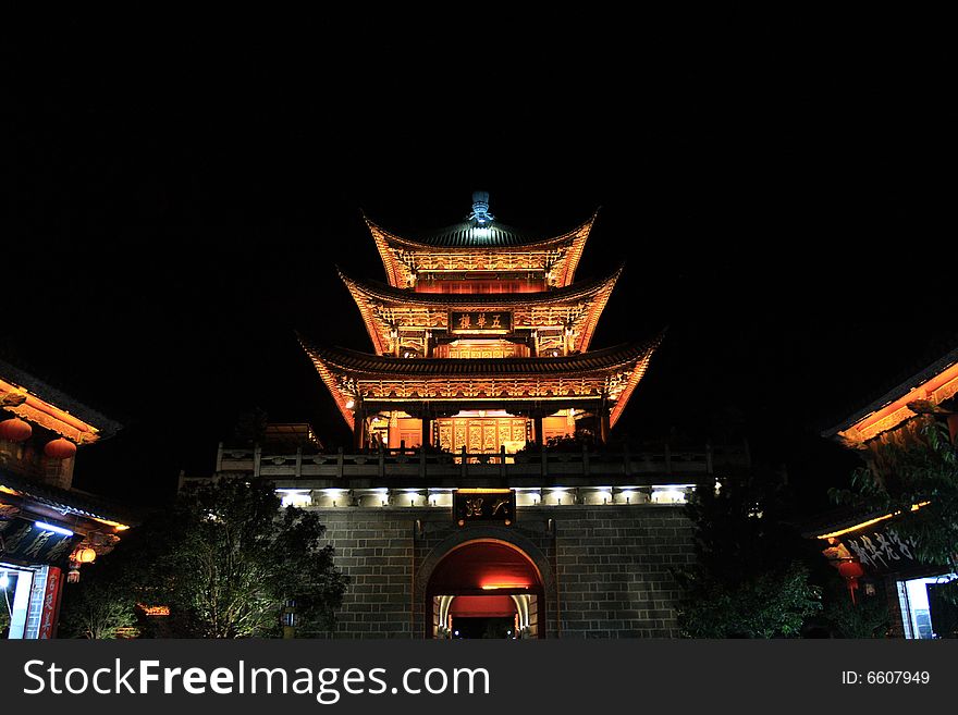 Dali citywall at night ,china