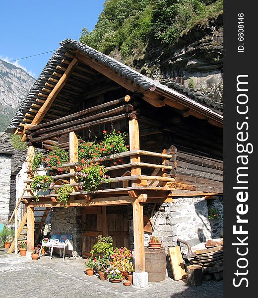 Wooden house in Bignasca, Southern Switzerland