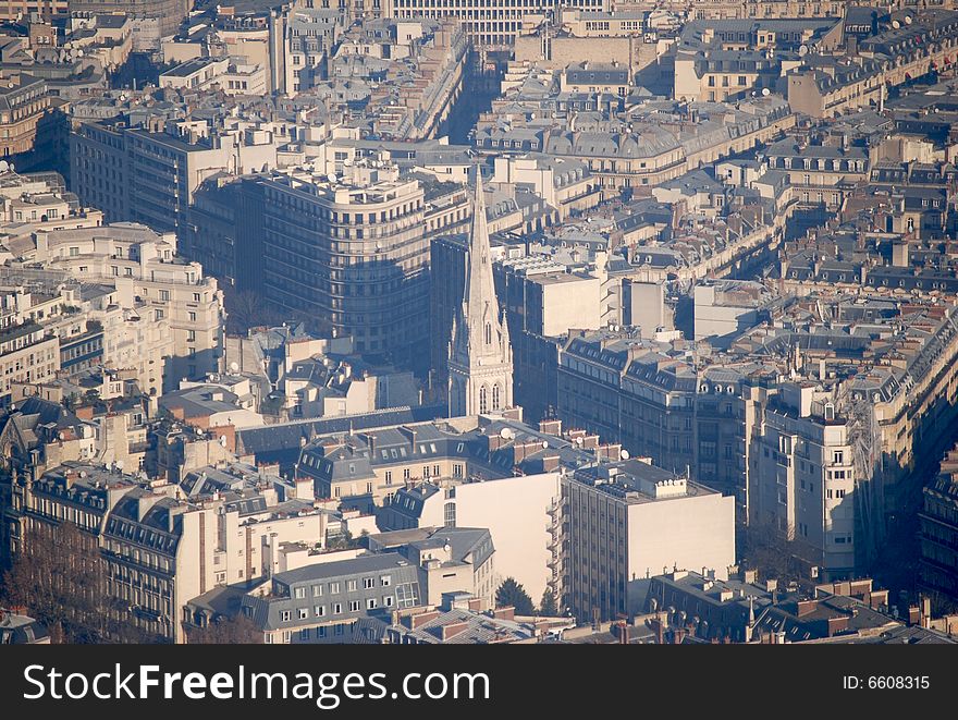 View from  the Eiffel tower in mist. View from  the Eiffel tower in mist