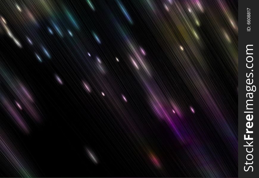 Lots of colorful particles fallings in a dark scene