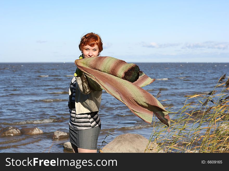 Red Haired Woman With Scarf.