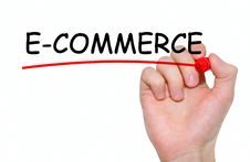 Hand Writing E-commerce With Red Marker On Transparent Wipe Boar Stock Photography Hand Writing E-commerce With Red Marker On Transparent Wipe Boar Stock Photography