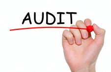 Hand Writing Audit, With Red Marker On Transparent Wipe Board. Stock Photo Hand Writing Audit, With Red Marker On Transparent Wipe Board. Stock Photo