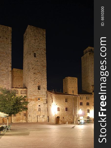 Place in san Gimignano by night. Place in san Gimignano by night