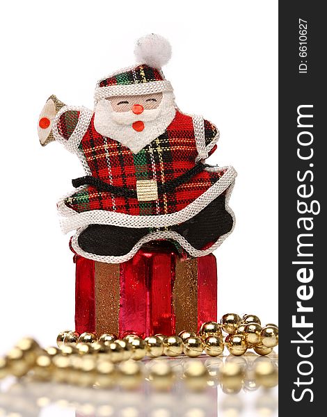 Happy Santa Over A Gift Box