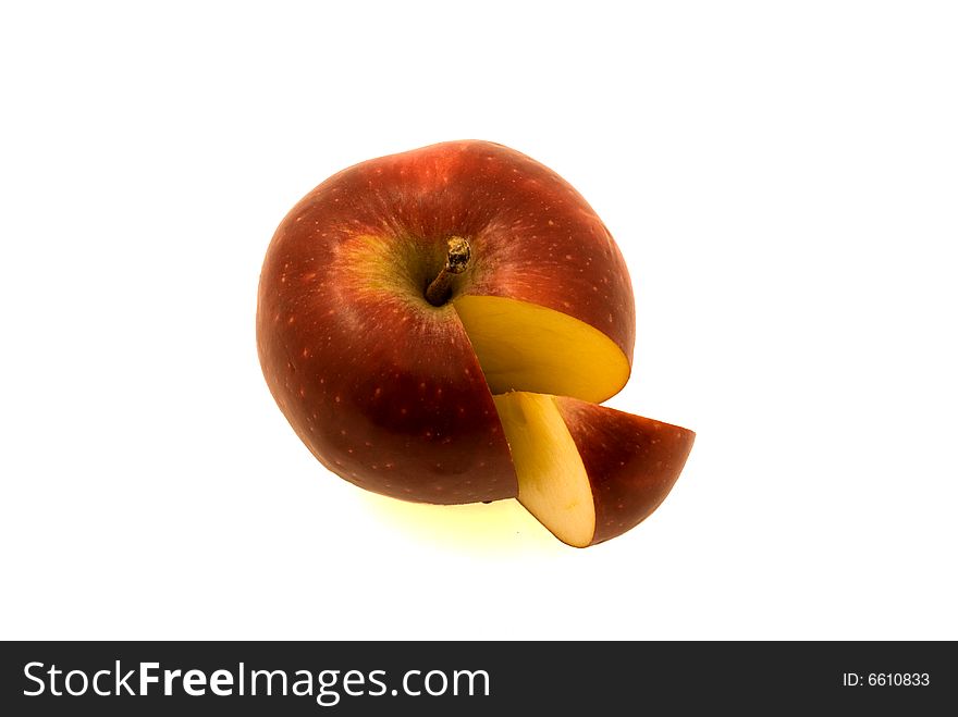 Cuted red apple on the white background