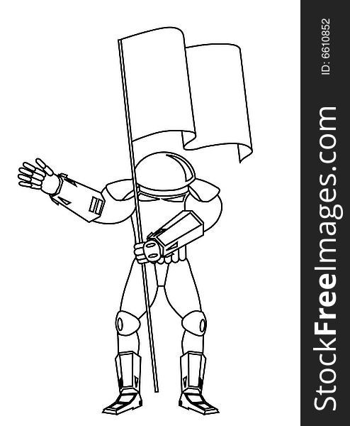 Sketch of the astronaut with a flag
