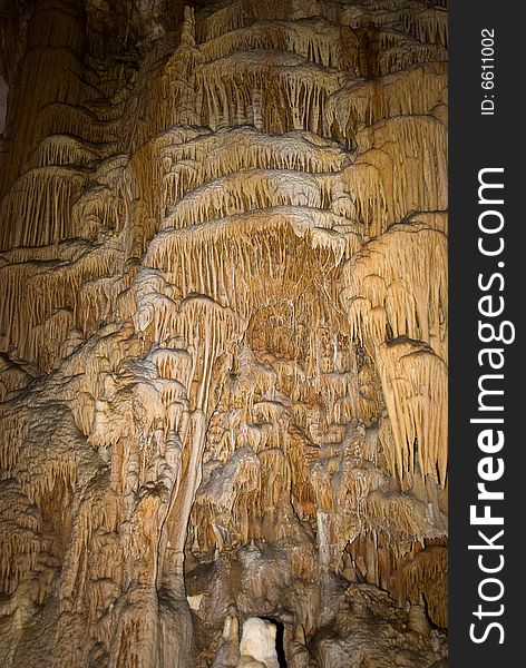 Stalactites, stalagmites and other formations in a cave Emine-bair-hosar , Chatyrdag plateau, Crimea, Ukraine