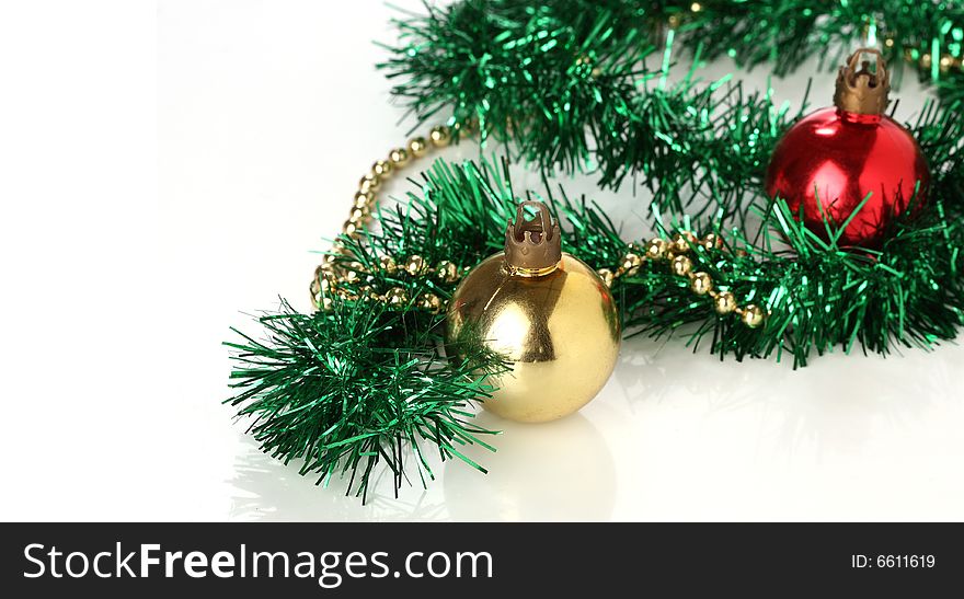 Christmas ornament on the corner with two balls