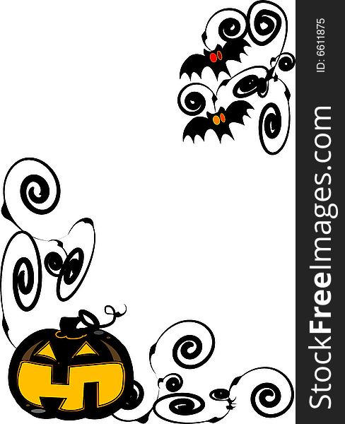 Background for halloween with a funny pumpkin and bats. Background for halloween with a funny pumpkin and bats