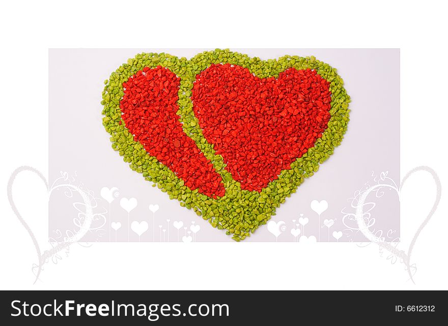 Hearts with little colored stones on white background. Hearts with little colored stones on white background