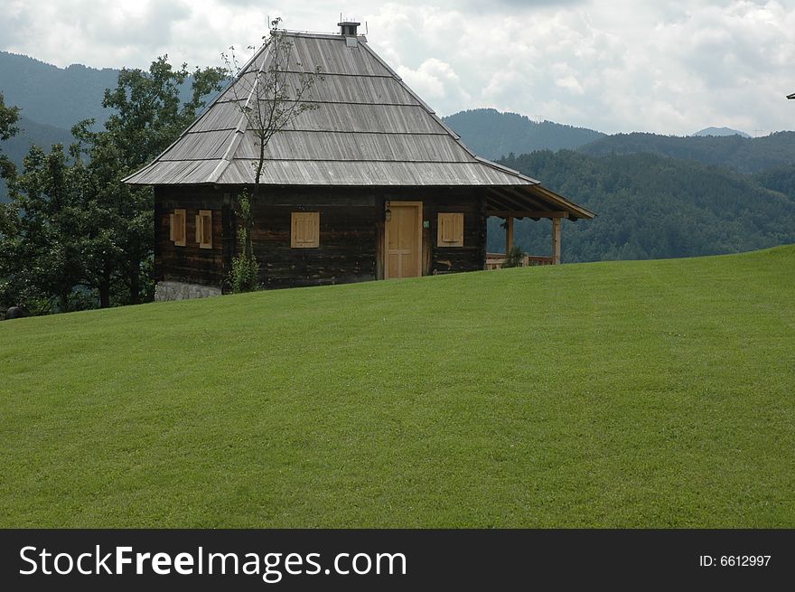 Wooden house inmountains vilage in the Serbia