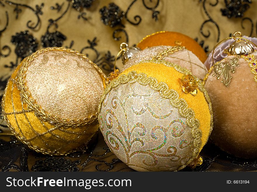 Christmas ornament, photo on the fabric background