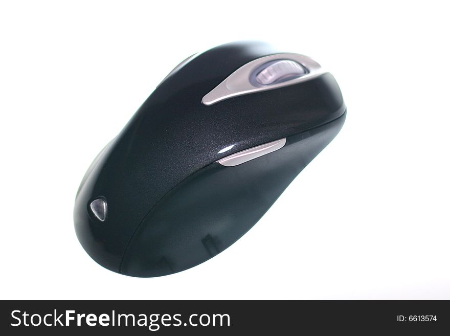 black wireless mouse on a white background