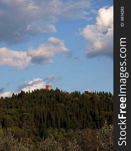 A suggestive shot of a castl's tower in Tuscany countryside. A suggestive shot of a castl's tower in Tuscany countryside