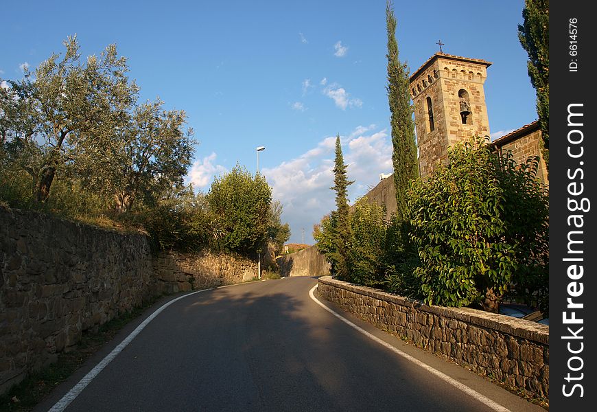 A beautiful shot of Maiano street in the Florence countryside. A beautiful shot of Maiano street in the Florence countryside