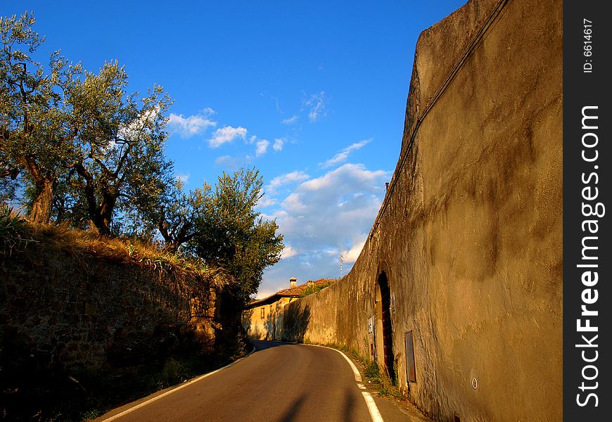 A wonderful glimpse of a countryside street in Tuscany. A wonderful glimpse of a countryside street in Tuscany
