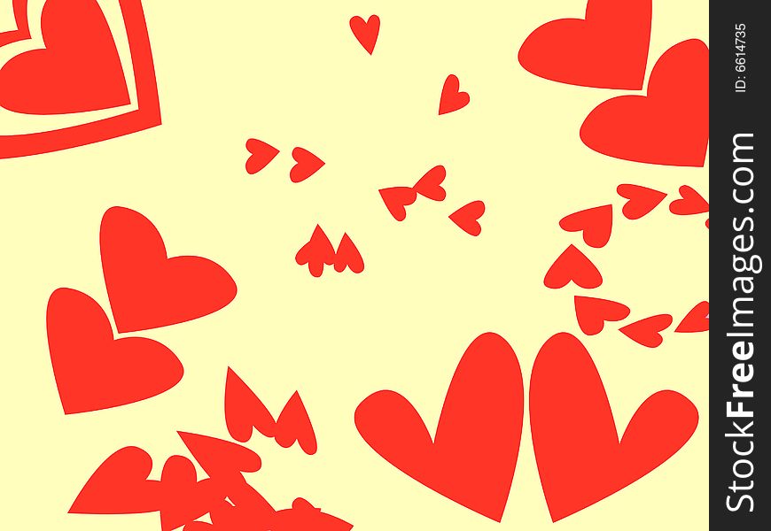 Red hearts and yellow background