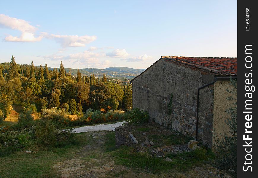 A beautiful shot of a cottage in Tuscany countryside. A beautiful shot of a cottage in Tuscany countryside