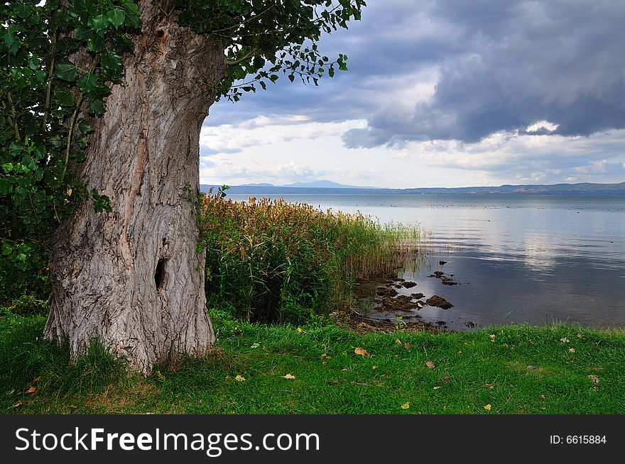 Country lake scene in a cloudy Autumn day. Country lake scene in a cloudy Autumn day