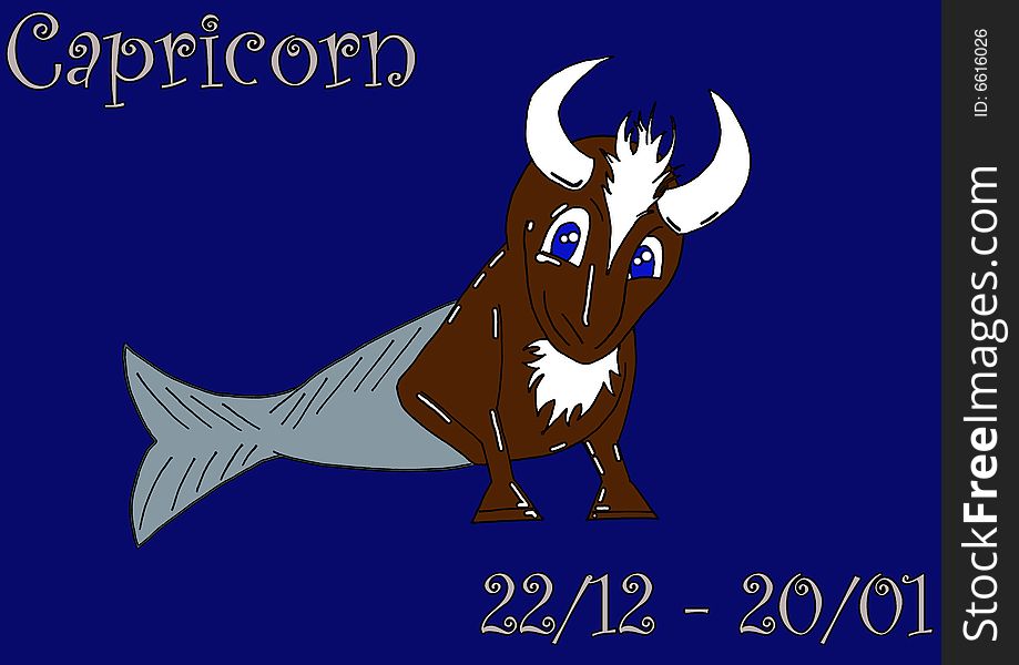 A series of illustrations that represents the zodiacal sign. This illustration represents the sign of Capricorn. Reading the story of this sign, we don't understand exactely what kind of animal really is the capricorn. There are two different version of this beast, so I choosed this one.