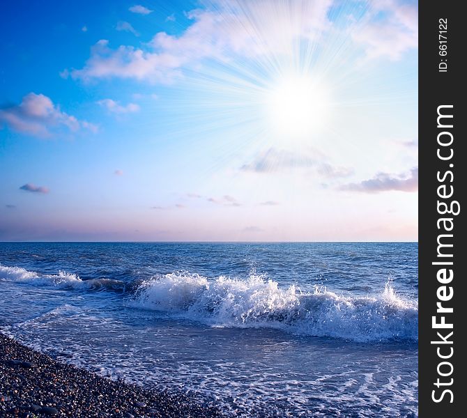 Glow of the sunshine on beautiful sea beach