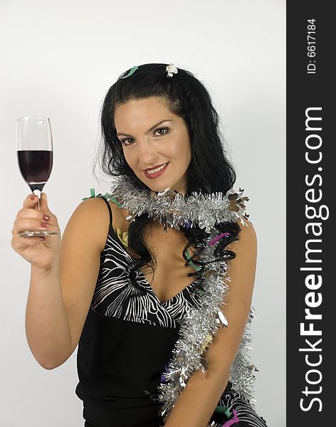 Party woman celebration new year eve' with wine and confetti,more photos with this model in Christmas time,santa women and party time