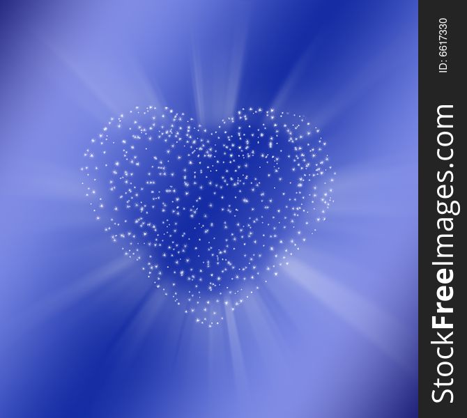 Heart from small asterisks on a blue background. Heart from small asterisks on a blue background