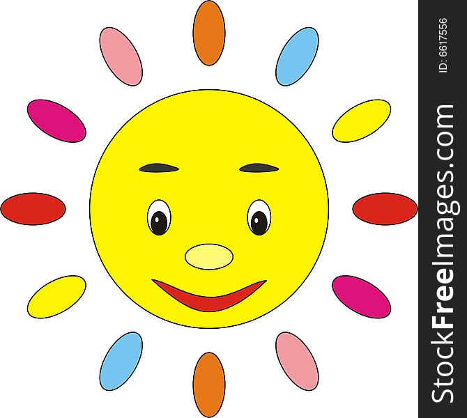 Illustration, the cheerful sun on a white background
