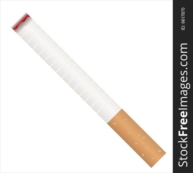 Decaying cigarette on white background