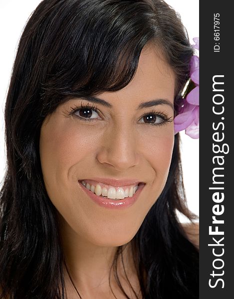 Close up of smiling woman with white background