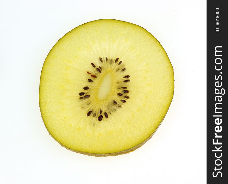 Close up of kiwi slice in isolated white background