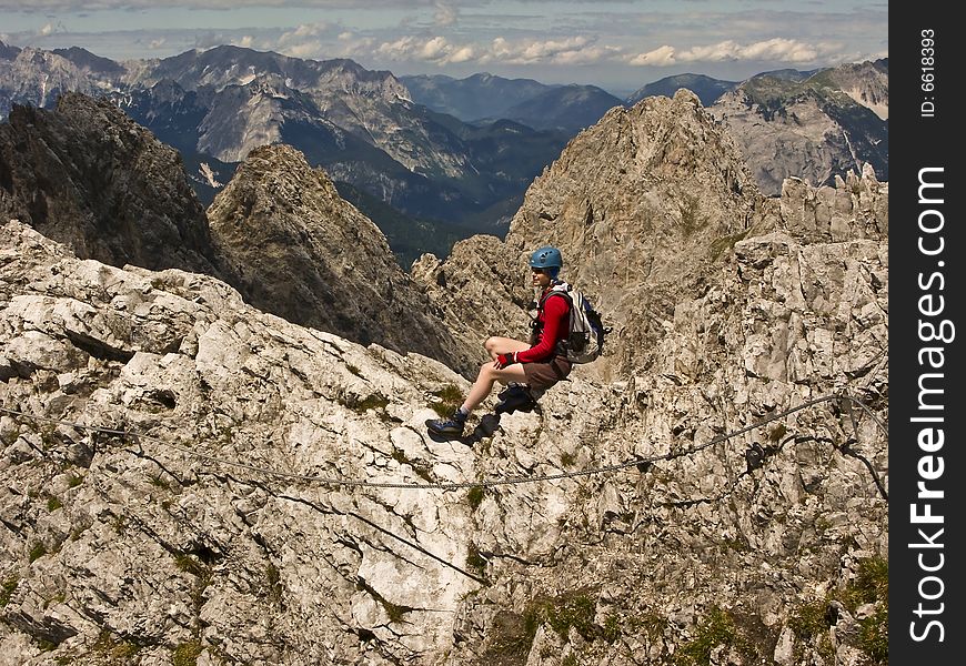 Woman Trekking In Mountains