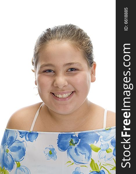 Smiling beautiful young girl on an isolated background