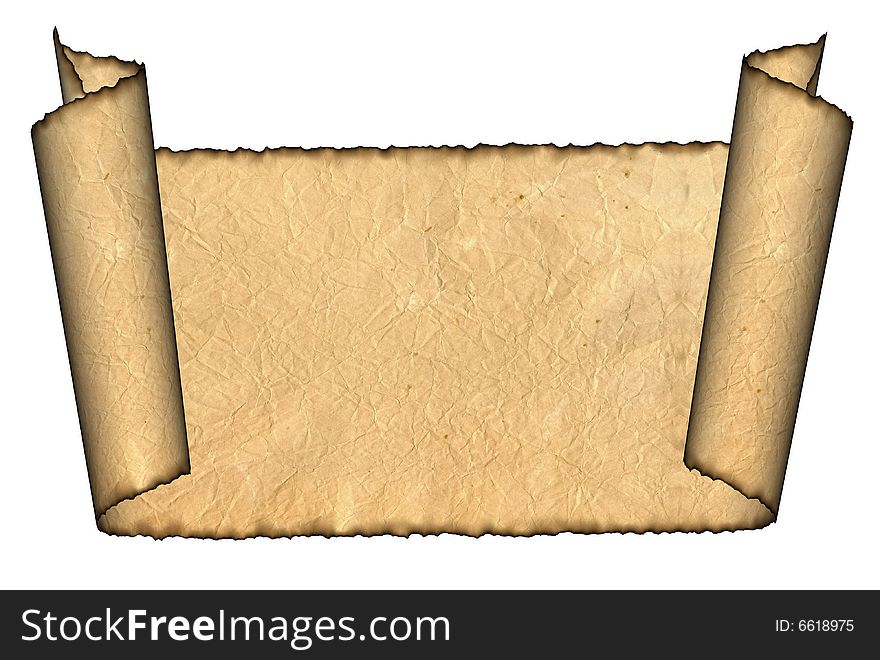 Vintage grunge rolled parchment illustration with ragged borders (natural paper texture)