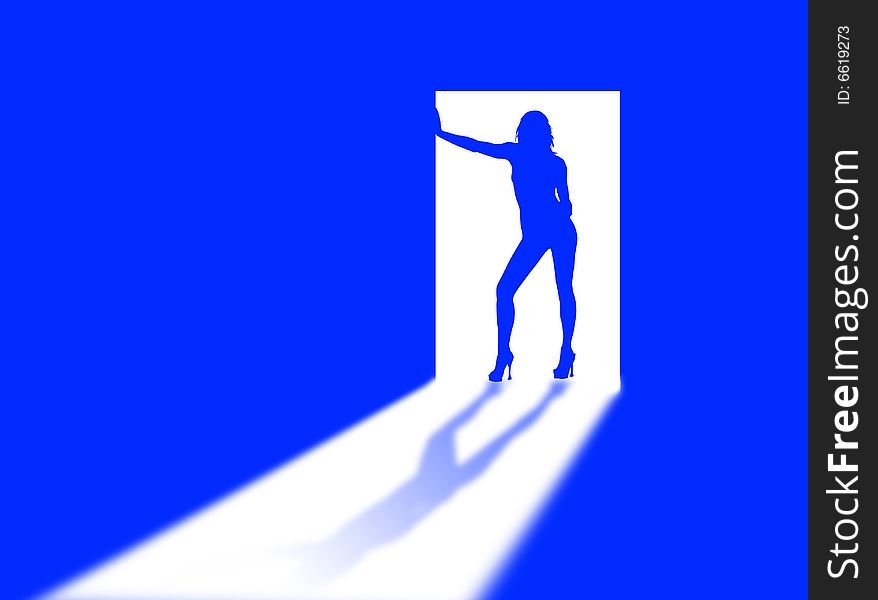 Woman silhouette on the door and in the light. Woman silhouette on the door and in the light