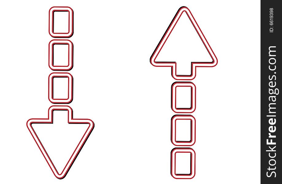 Arrows with three pieces of blocks following them. Arrows with three pieces of blocks following them