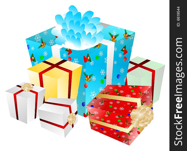 Illustration of christmas gift box, isolated on white.