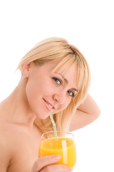 Attractive Girl Drinking Fresh Orange Juice Stock Image