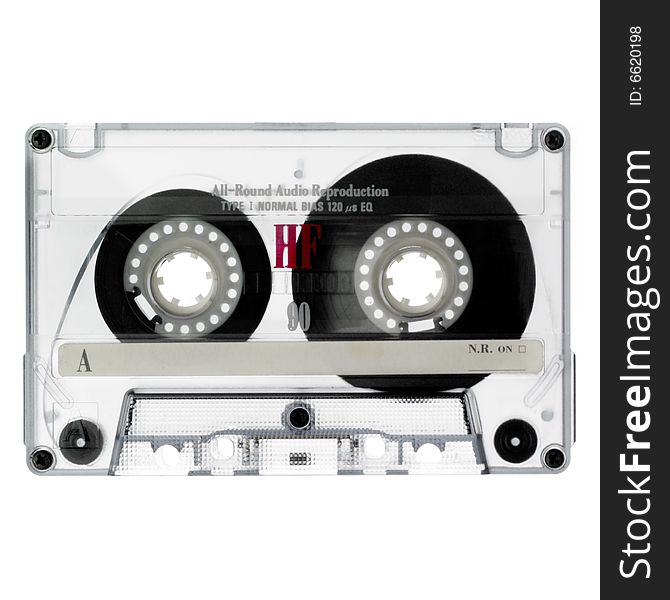 Old audio cassette isolated on white. Old audio cassette isolated on white